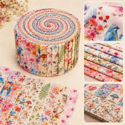 10Pc/Set, Making 10 Images 1pc Each, Each Size: 6.3*50cm Spring Bird Series Sliced Fabric Set Style Combination, Polyester Jelly Roll Fabric Strips, Pre-Cut Quilting Squares, For Quilting DIY, Handicrafts And Sewing, Blankets, Rugs, Interior Decoration
