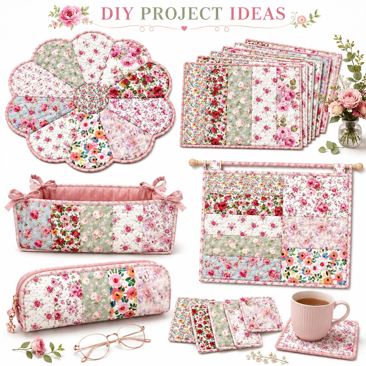 10Pc/Set, Making 10 Images 1pc Each, Each Size: 6.3*50cm Spring Floral Series Sliced Fabric Set Style Combination, Polyester Jelly Roll Fabric Strips, Pre-Cut Quilting Squares, For Quilting DIY, Handicrafts And Sewing, Blankets, Rugs, Interior Decoration
