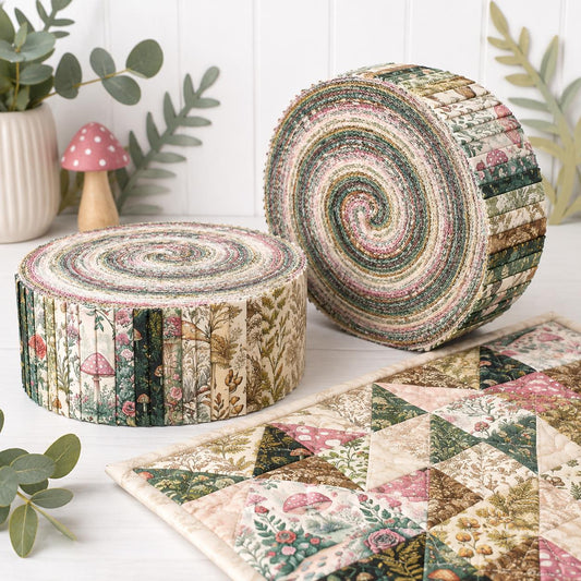 10pcs Vintage Mushroom Autumn Pattern Jelly Roll Fabric Strips 2.5X19.7inch Pre-Cut 100% Polyester For Patchwork Quilts, Table Runners, Placemats, Tote Bags, Storage Pouches, Makeup Bags, Coasters, Quilt Blocks & Binding