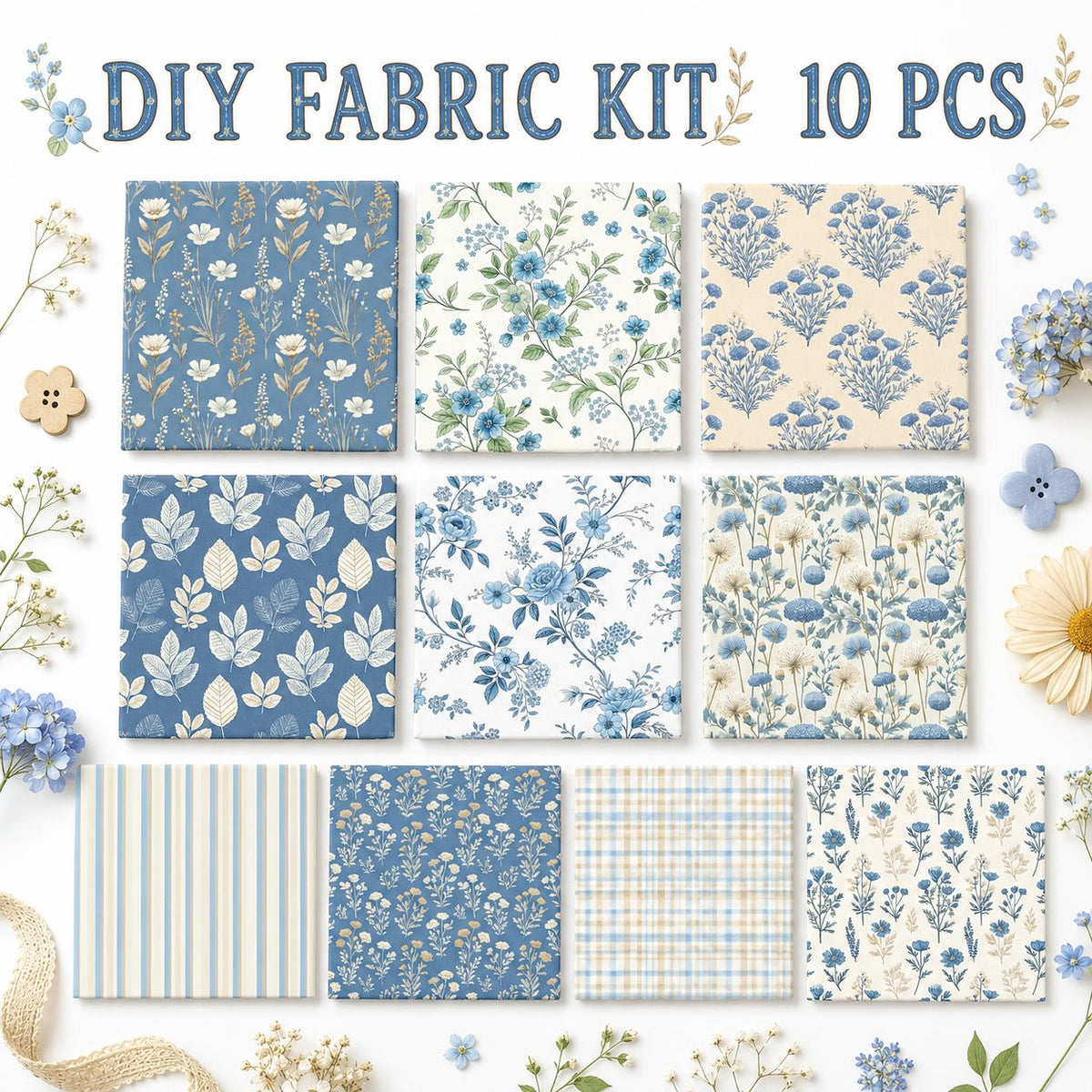 10pcs Charm Pack Set Floral Pattern Vintage Style Handmade DIY with Rich Color and Texture Elements 100% Polyester Patchwork in 10 Design Styles Suitable for Patchwork DIY Craft Projects DIY Wallet Making Gift Giving Bag Making Mother's Day Gift