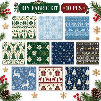 10Pc/Set Christmas Series Stripe Heart Star Bird Deer Horse Tree Pinecones Fat Quarter Fabric, Pre-Cut Square Fabric Assort, Fabric Set, Craft Fabric, Handmade DIY Patchwork Fabric,Home Quilting Sewing Fabric, Packaging Fabric, Scrapbooking Craft Hobbyist
