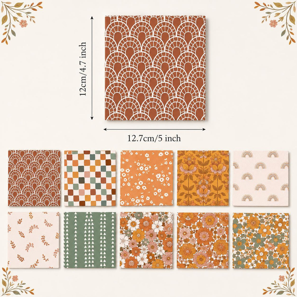 10pcs Charm Pack Set Floral Autumn Pattern 100% Polyester Patchwork in 10 Design Styles, Ready-to-Sew Without Cutting, Suitable For Patchwork Wallet Making Gift Giving Tote Bags Coasters DIY Craft Projects