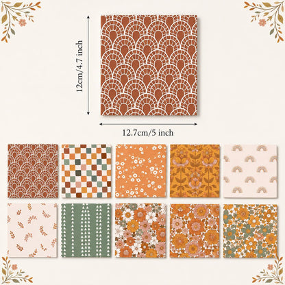 10pcs Charm Pack Set Floral Autumn Pattern 100% Polyester Patchwork in 10 Design Styles, Ready-to-Sew Without Cutting, Suitable For Patchwork Wallet Making Gift Giving Tote Bags Coasters DIY Craft Projects