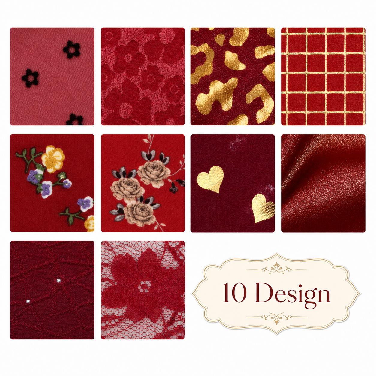 10Pc/Set, Making 10 Images 1pc Each, Each Size: 6.3*50cm Floral Red Series Sliced Fabric Set Style Combination, Polyester Jelly Roll Fabric Strips, Pre-Cut Quilting Squares, For Quilting DIY, Handicrafts And Sewing, Blankets, Rugs, Interior Decoration