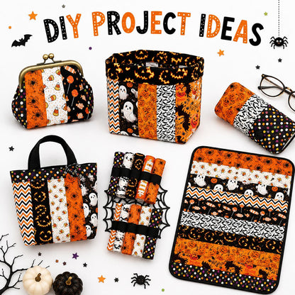 10Pc/Set, Making 10 Images 1pc Each, Each Size: 6.3*50cm Candy Pumpkin Bat Ghost Halloween Series Sliced Fabric Set Style Combination, Polyester Jelly Roll Fabric Strips, Pre-Cut Quilting Squares, For Quilting DIY, Handicrafts And Sewing, Blankets, Rugs