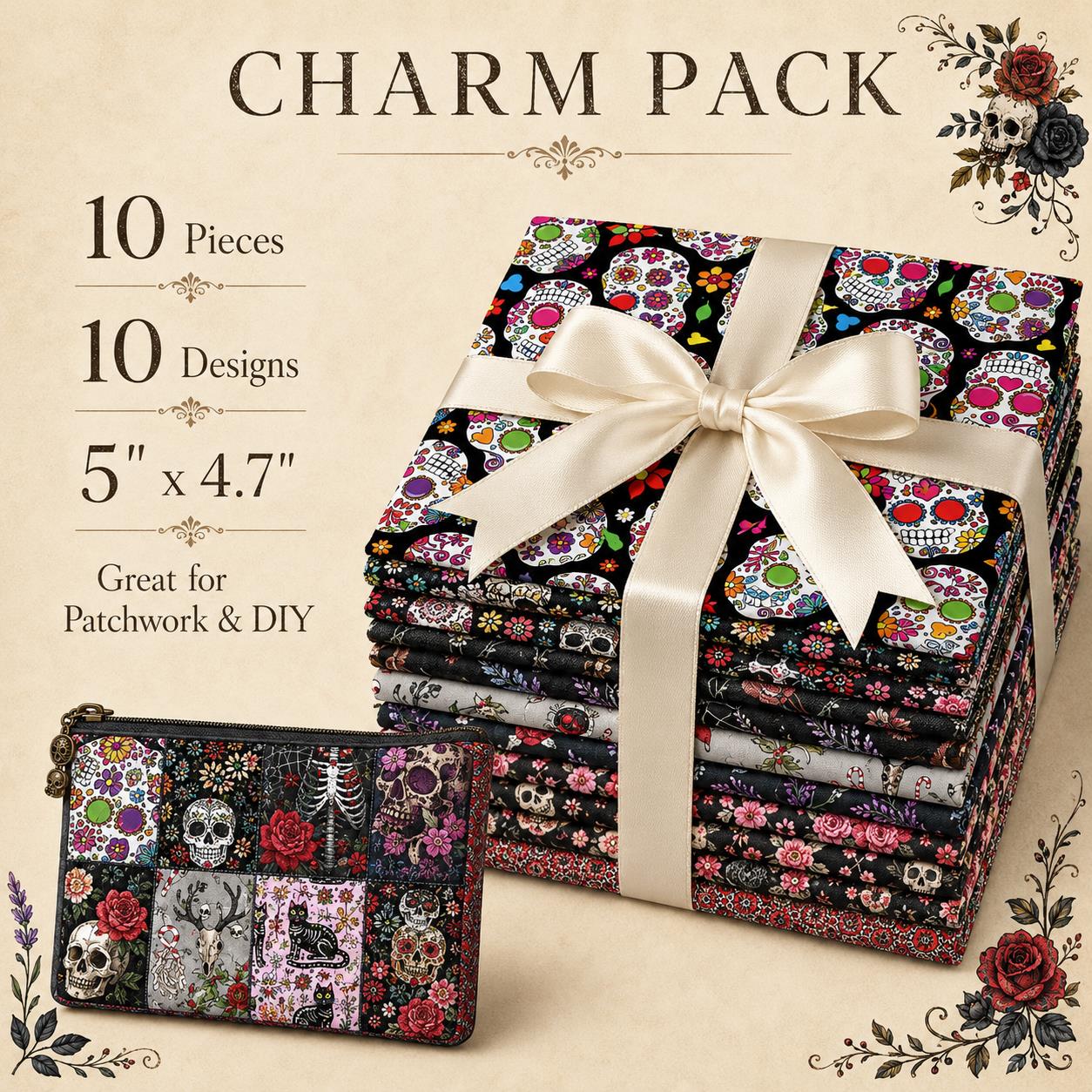 10Pc/Set Halloween Series Spider Skull Rose Cat Fat Quarter Fabric, Pre-Cut Square Fabric Assort, Fabric Set, Craft Fabric, Handmade DIY Patchwork Fabric,Home Quilting Sewing Fabric, Packaging Fabric, Scrapbooking Craft