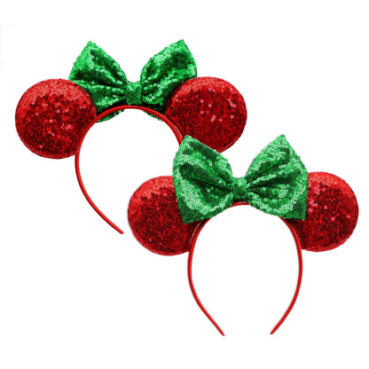 Adorable Festive Ears Sequined Headband with Bows-Sparkly Bow Hair Band with Ears Hair Hoop