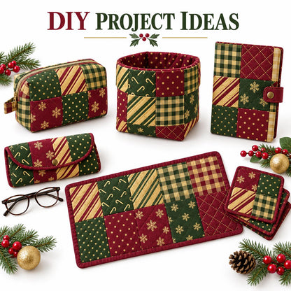 10Pc/Set Christmas Series Plaid Stripe Crutch Fat Quarter Fabric, Pre-Cut Square Fabric Assort, Fabric Set, Craft Fabric, Handmade DIY Patchwork Fabric,Home Quilting Sewing Fabric, Packaging Fabric, Scrapbooking Craft Hobbyist