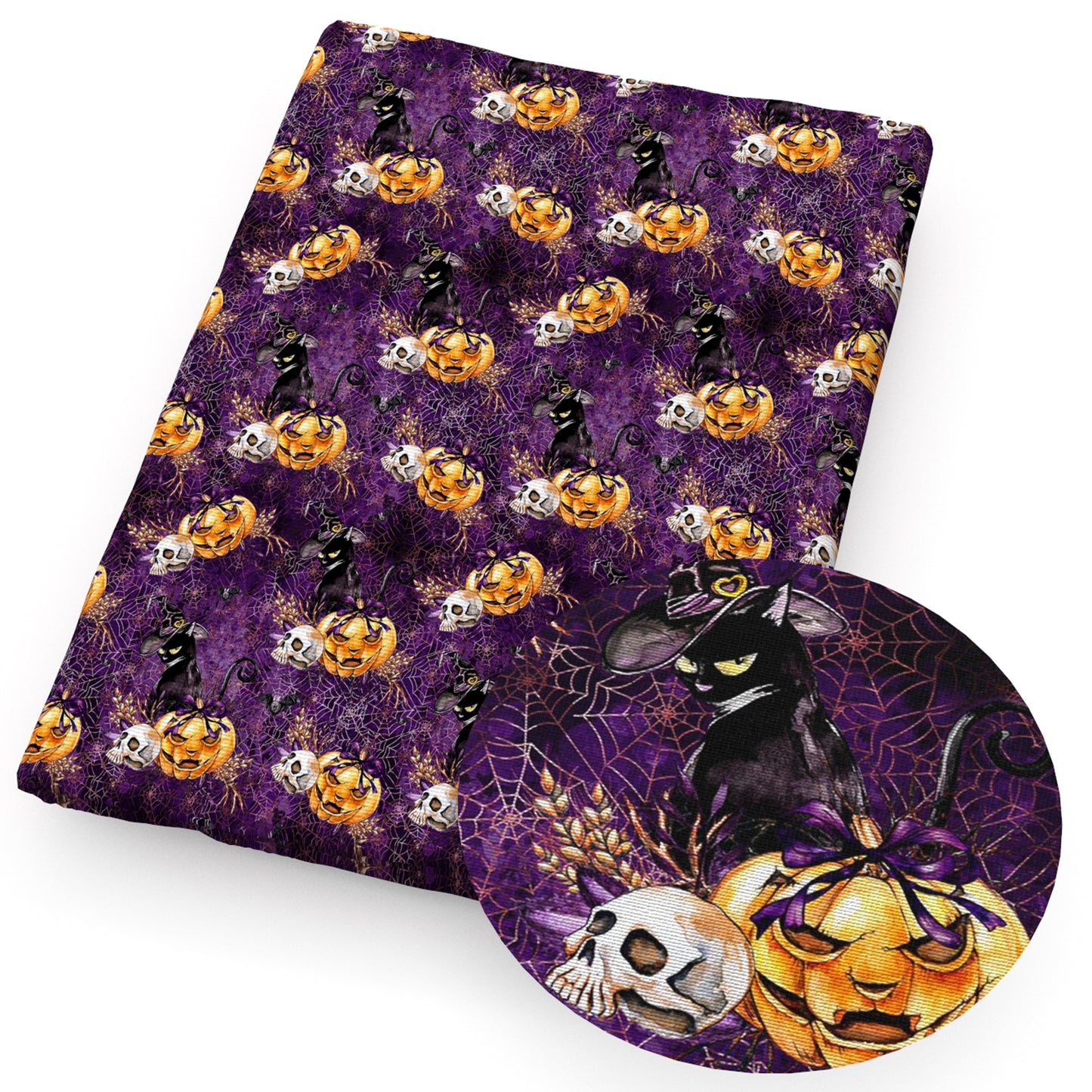 halloween cat pumpkin spiderspider web skull ghost skeleton bones fabric