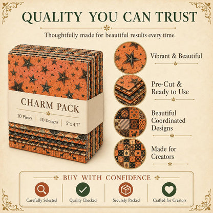 10Pc/Set Orange Autumn Series Flower Star Deer Plaid Fat Quarter Fabric, Pre-Cut Square Fabric Assort, Fabric Set, Craft Fabric, Handmade DIY Patchwork Fabric,Home Quilting Sewing Fabric, Packaging Fabric, Scrapbooking Craft Hobbyist
