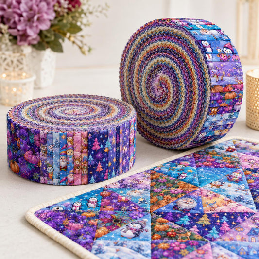 10pcs Vintage Penguin Colorful Christmas Theme Jelly Roll Fabric Strips 2.5X19.7inch Pre-Cut 100% Polyester For Patchwork Quilts, Table Runners, Placemats, Tote Bags, Storage Pouches, Makeup Bags, Coasters, Quilt Blocks & Binding