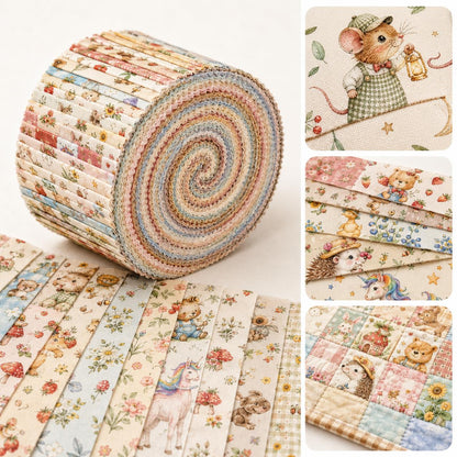 20pcs Vintage Bear Cat Hedgehog Animal Series Jelly Roll Fabric Strips 2.5X19.7inch Delicate Printed Multi-Color 100% Polyester For DIY Handmade Patchwork, Table Runners, Placemats, Tote Bags, Storage Pouches, Makeup Bags, Coasters, Quilt Blocks & Binding