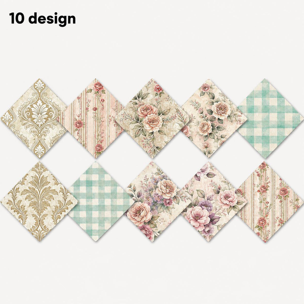 10pcs Charm Pack Set Floral Pattern Vintage Style Handmade DIY with Rich Color and Texture Elements 100% Polyester Patchwork in 10 Design Styles Suitable for Patchwork DIY Craft Projects DIY Wallet Making Gift Giving Bag Making Mother's Day Gift