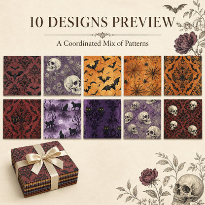 10Pc/Set Halloween Series Flower Skull Spider Web Bat Fat Quarter Fabric, Pre-Cut Square Fabric Assort, Fabric Set, Craft Fabric, Handmade DIY Patchwork Fabric,Home Quilting Sewing Fabric, Packaging Fabric, Scrapbooking Craft Hobbyist