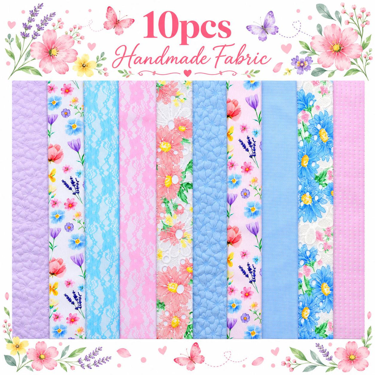 10Pc/Set, Making 10 Images 1pc Each, Each Size: 6.3*50cm Floral Mesh Gauze Lace Series Sliced Fabric Set Style Combination, Polyester Jelly Roll Fabric Strips, Pre-Cut Quilting Squares, For Quilting DIY, Handicrafts And Sewing, Blankets, Rugs, Interior De