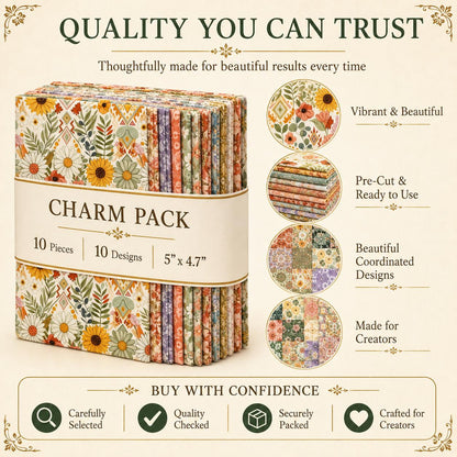 10pcs Charm Pack Set Floral Pattern Vintage Style Handmade DIY with Rich Color and Texture Elements 100% Polyester Patchwork in 10 Design Styles Suitable for Patchwork DIY Craft Projects DIY Wallet Making Gift Giving Bag Making Mother's Day Gift