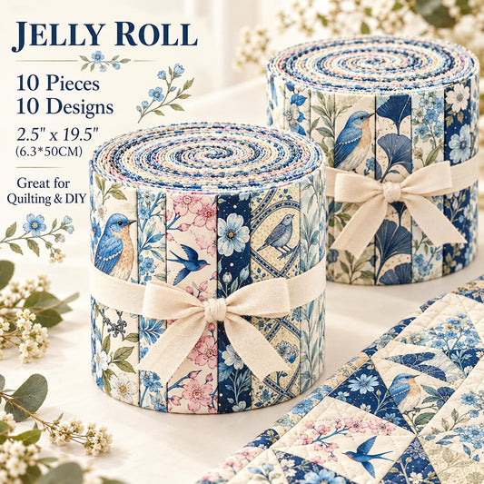 10pcs Vintage Floral Bird Theme Jelly Roll Fabric Strips 2.5X19.7inch Pre-Cut 100% Polyester For Patchwork Quilts, Table Runners, Placemats, Tote Bags, Storage Pouches, Makeup Bags, Coasters, Quilt Blocks & Binding