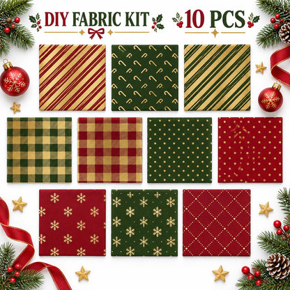 10Pc/Set Christmas Series Plaid Stripe Crutch Fat Quarter Fabric, Pre-Cut Square Fabric Assort, Fabric Set, Craft Fabric, Handmade DIY Patchwork Fabric,Home Quilting Sewing Fabric, Packaging Fabric, Scrapbooking Craft Hobbyist