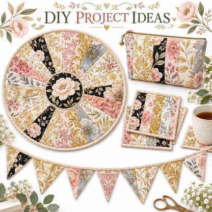 10pcs Vintage Floral Burgundy Pattern Jelly Roll Fabric Strips 2.5X19.7inch Pre-Cut 100% Polyester For Patchwork Quilts, Table Runners, Placemats, Tote Bags, Storage Pouches, Makeup Bags, Coasters, Quilt Blocks & Binding