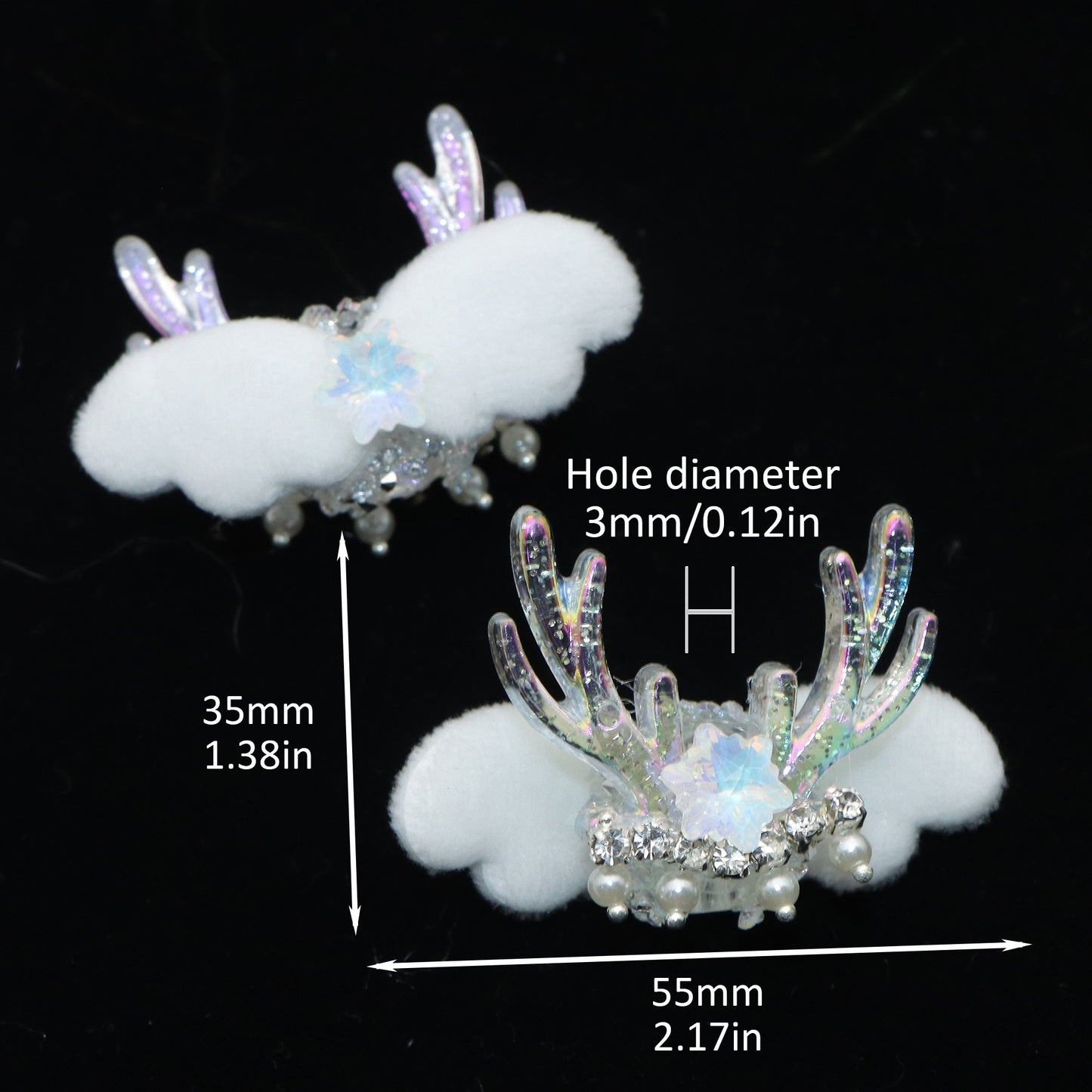 1Pc Faux Rhinestone Acrylic Beads Transparent Reindeer Shaped Angle Wings Solid Color Loose Spacer Beads with Hole for Jewelry Making DIY Bracelet Necklace Chain Earrings Charm Bangle Decors Craft Pen Supplies