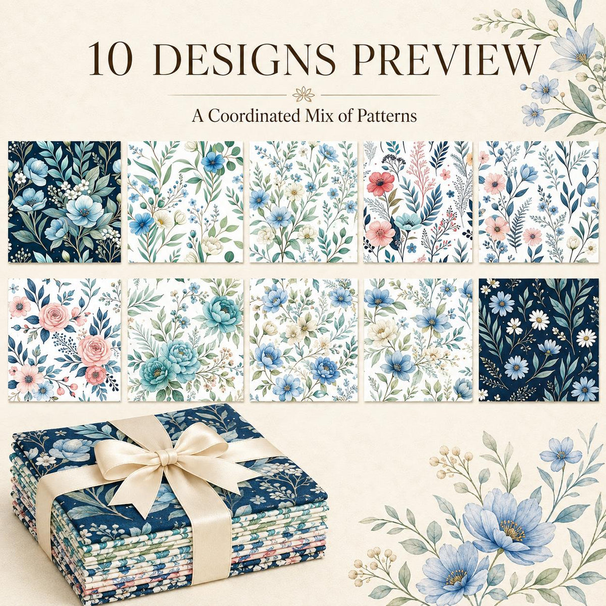 10Pc/Set Flower Series Daisy Leaves Fat Quarter Fabric, Pre-Cut Square Fabric Assort, Fabric Set, Craft Fabric, Handmade DIY Patchwork Fabric,Home Quilting Sewing Fabric, Packaging Fabric, Scrapbooking Craft Hobbyist
