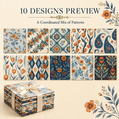 10Pc/Set Flower Plaid Tulip Daisy Blue Series Fat Quarter Fabric, Pre-Cut Square Fabric Assort, Fabric Set, Craft Fabric, Handmade DIY Patchwork Fabric,Home Quilting Sewing Fabric, Packaging Fabric, Scrapbooking Craft Hobbyist