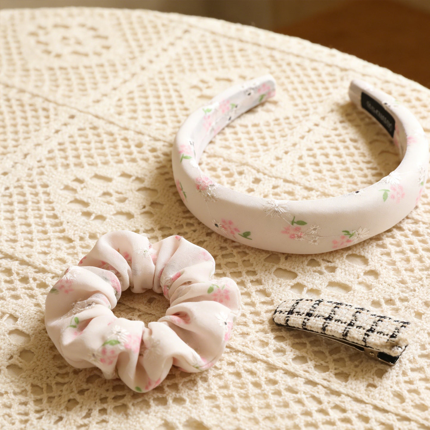 embroidery flower chiffon high cranial hairband