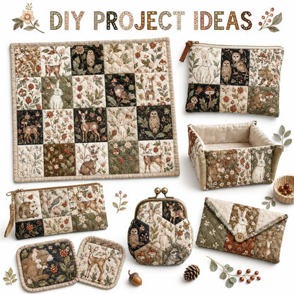 10pcs Charm Pack Set Deer Owl Animal Floral Pattern 100% Polyester Patchwork in 10 Design Styles, Ready-to-Sew Without Cutting, Suitable For Patchwork Wallet Making Gift Giving Tote Bags Coasters DIY Craft Projects Christmas Gift