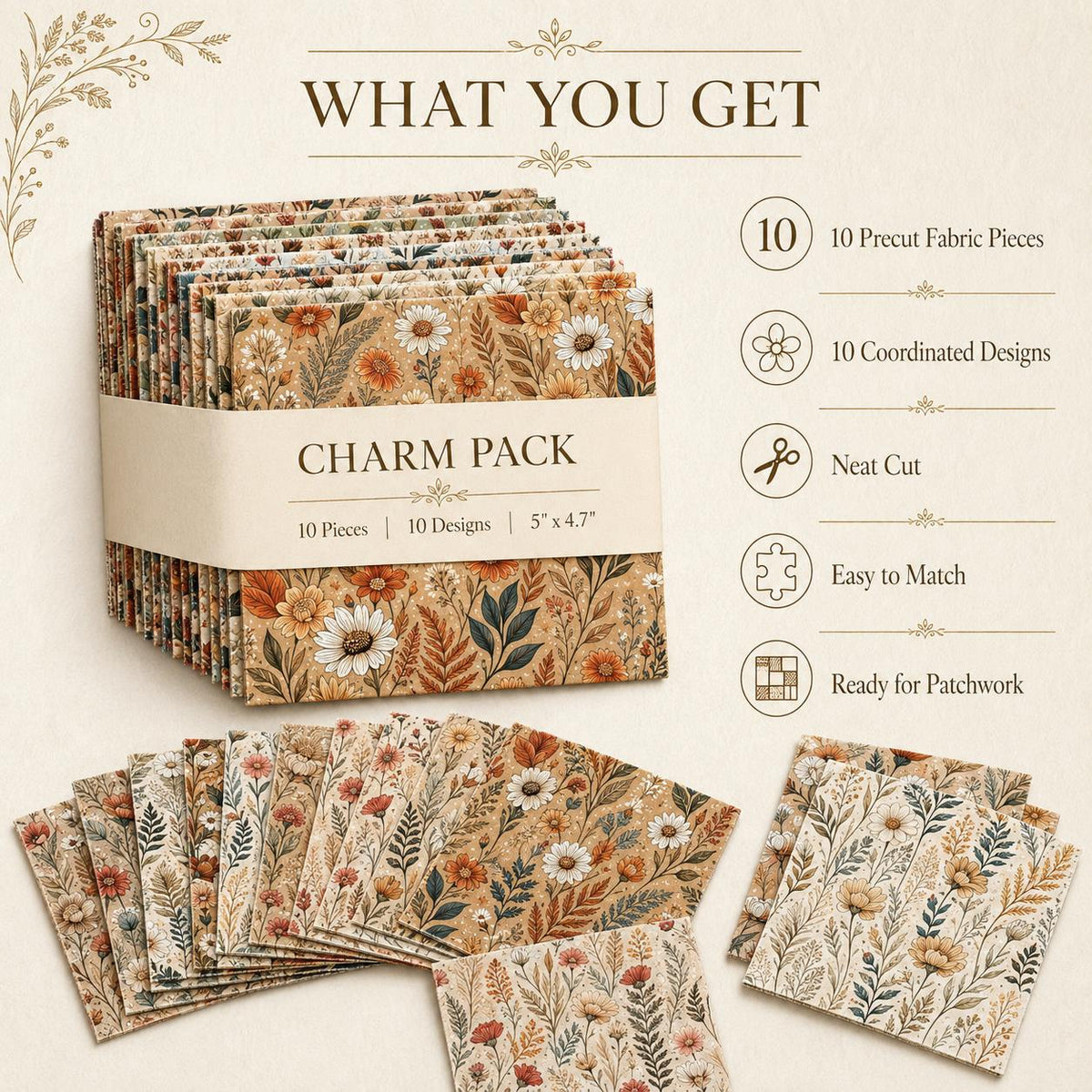 10Pc/Set Flower Series Fat Quarter Fabric, Pre-Cut Square Fabric Assort, Fabric Set, Craft Fabric, Handmade DIY Patchwork Fabric,Home Quilting Sewing Fabric, Packaging Fabric, Scrapbooking Craft Hobbyist