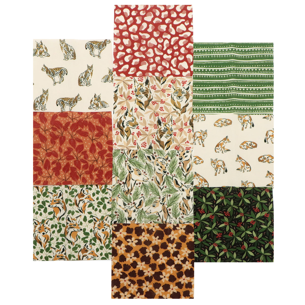 10Pc/Set Christmas Series Stripe Flower Deer Fox Tiger Fat Quarter Fabric, Pre-Cut Square Fabric Assort, Fabric Set, Craft Fabric, Handmade DIY Patchwork Fabric,Home Quilting Sewing Fabric, Packaging Fabric, Scrapbooking Craft Hobbyist
