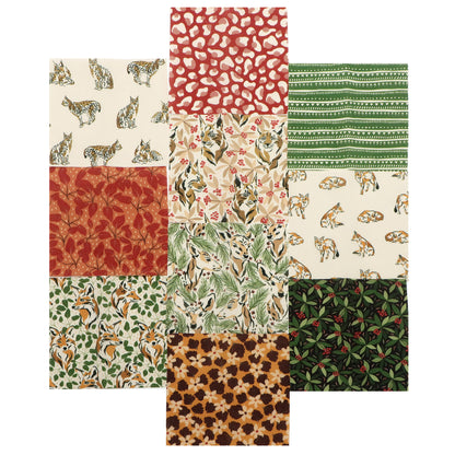 10Pc/Set Christmas Series Stripe Flower Deer Fox Tiger Fat Quarter Fabric, Pre-Cut Square Fabric Assort, Fabric Set, Craft Fabric, Handmade DIY Patchwork Fabric,Home Quilting Sewing Fabric, Packaging Fabric, Scrapbooking Craft Hobbyist