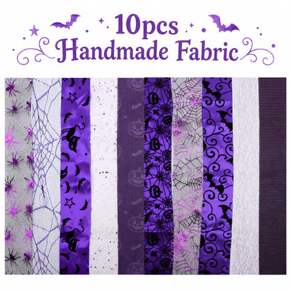 10pcs/Set, Making 10 Images 1pc Each, Each Size: 2.48*19.69inch Pumpkin Spider Plain Purple Halloween Pattern Sliced Fabric Set Style Combination, Polyester Jelly Roll Fabric Strips, Pre-Cut Quilting Squares, for Quilting DIY, Handicrafts And Sewing, Blan