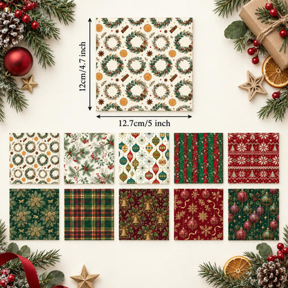 10Pc/Set Christmas Series Stripe Bowknot Wreath Flower Star Plaid Holly Pinecones Fat Quarter Fabric, Pre-Cut Square Fabric Assort, Fabric Set, Craft Fabric, Handmade DIY Patchwork Fabric,Home Quilting Sewing Fabric, Packaging Fabric, Scrapbooking Craft H