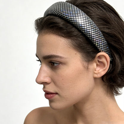 plaid grid Holographic Laser Crochet Headband