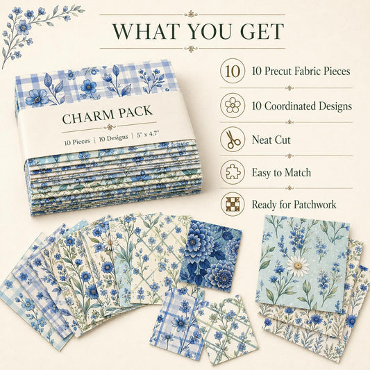 10Pc/Set Flower Blue Series Fat Quarter Fabric, Pre-Cut Square Fabric Assort, Fabric Set, Craft Fabric, Handmade DIY Patchwork Fabric,Home Quilting Sewing Fabric, Packaging Fabric, Scrapbooking Craft Hobbyist