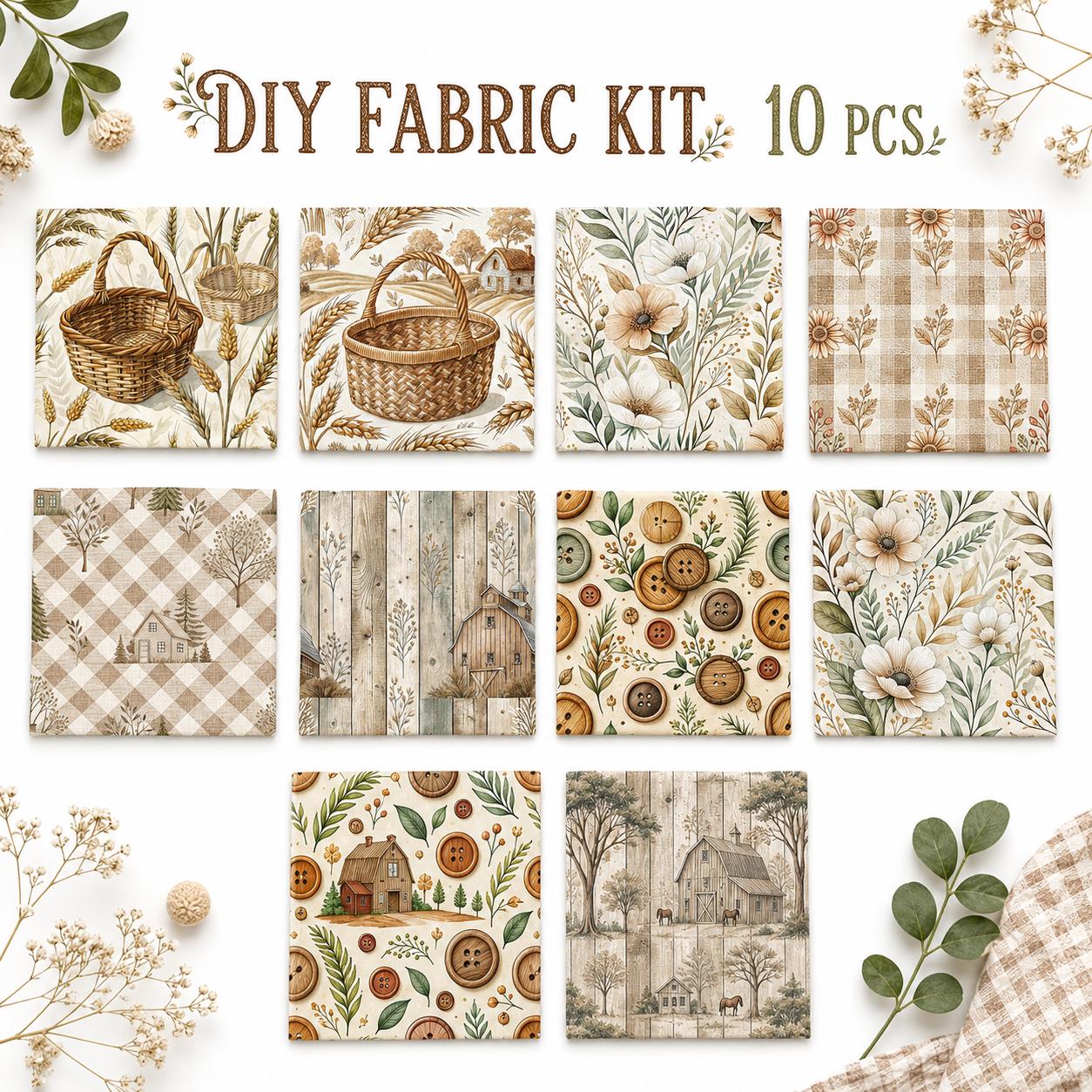 10Pc/set Plant Series Flower Plaid Horse Leaves Fat Quarter Fabric, Pre-Cut Square Fabric Assort, Fabric Set, Craft Fabric, Handmade DIY Patchwork Fabric,Home Quilting Sewing Fabric, Packaging Fabric, Scrapbooking Craft Hobbyist