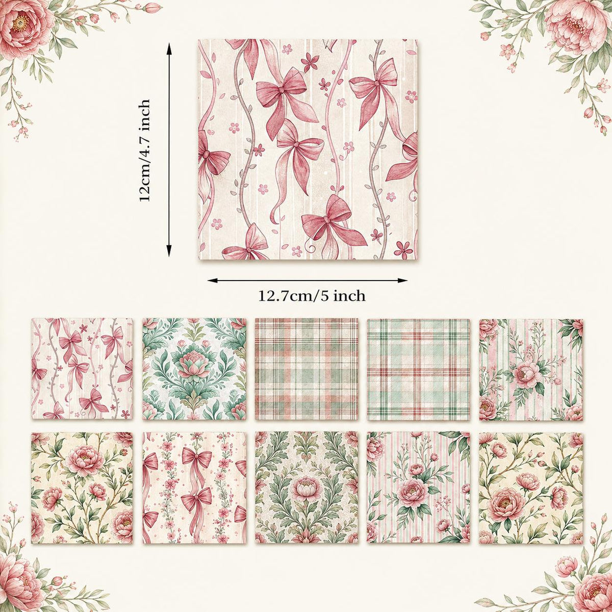 10pcs Charm Pack Set Floral Pattern 100% Polyester Patchwork in 10 Design Styles, Ready-to-Sew Without Cutting, Suitable For Patchwork Wallet Making Gift Giving Tote Bags Coasters DIY Craft Projects For Mother's Gift