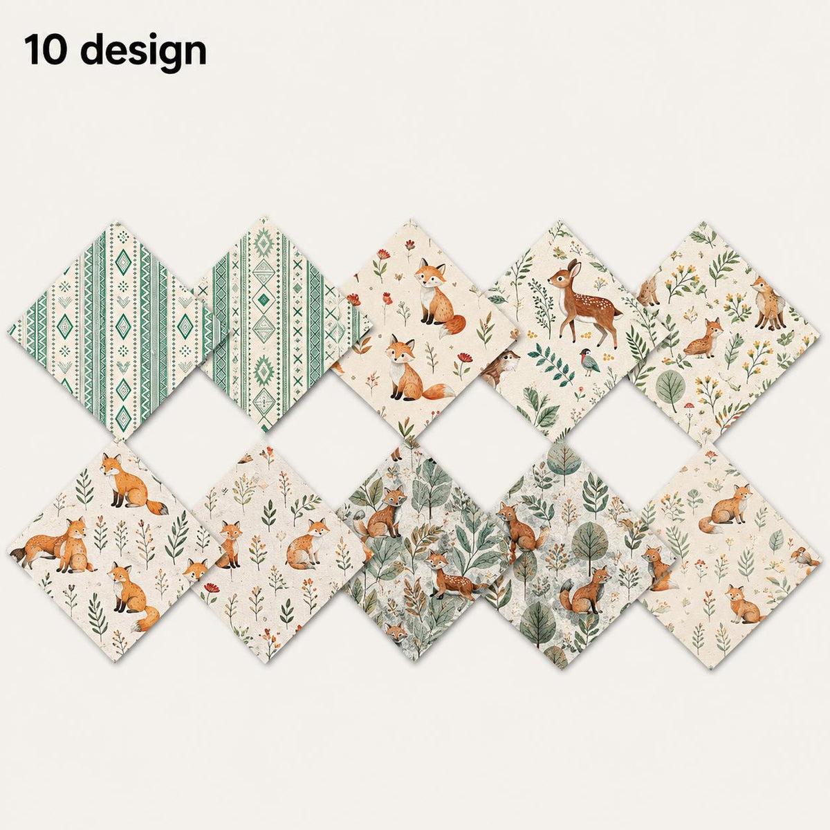 10pcs Charm Pack Set Geometric Fox Grass Pattern Vintage Style Handmade DIY with Rich Color and Texture Elements 100% Polyester Patchwork in 10 Design Styles Suitable for Patchwork DIY Craft Projects DIY Wallet Making Gift Giving Bag Making Mother's Day G
