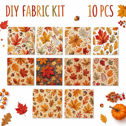 10Pc/Set Fall Autumn Series Maple Leaf  Pinecones Fat Quarter Fabric, Pre-Cut Square Fabric Assort, Fabric Set, Craft Fabric, Handmade DIY Patchwork Fabric,Home Quilting Sewing Fabric, Packaging Fabric, Scrapbooking Craft Hobbyist