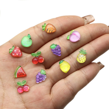 20Pcs Miniature Resin Fruits Shaped Acrylic Charms Beads,3D Flatback Resin Cabochons for DIY Jewelry Making, Earrings, Bracelets, Beads & Bead Assortments - Perfect for Phone Cases, Water Bottles & Hair Accessories,Projects Decorations