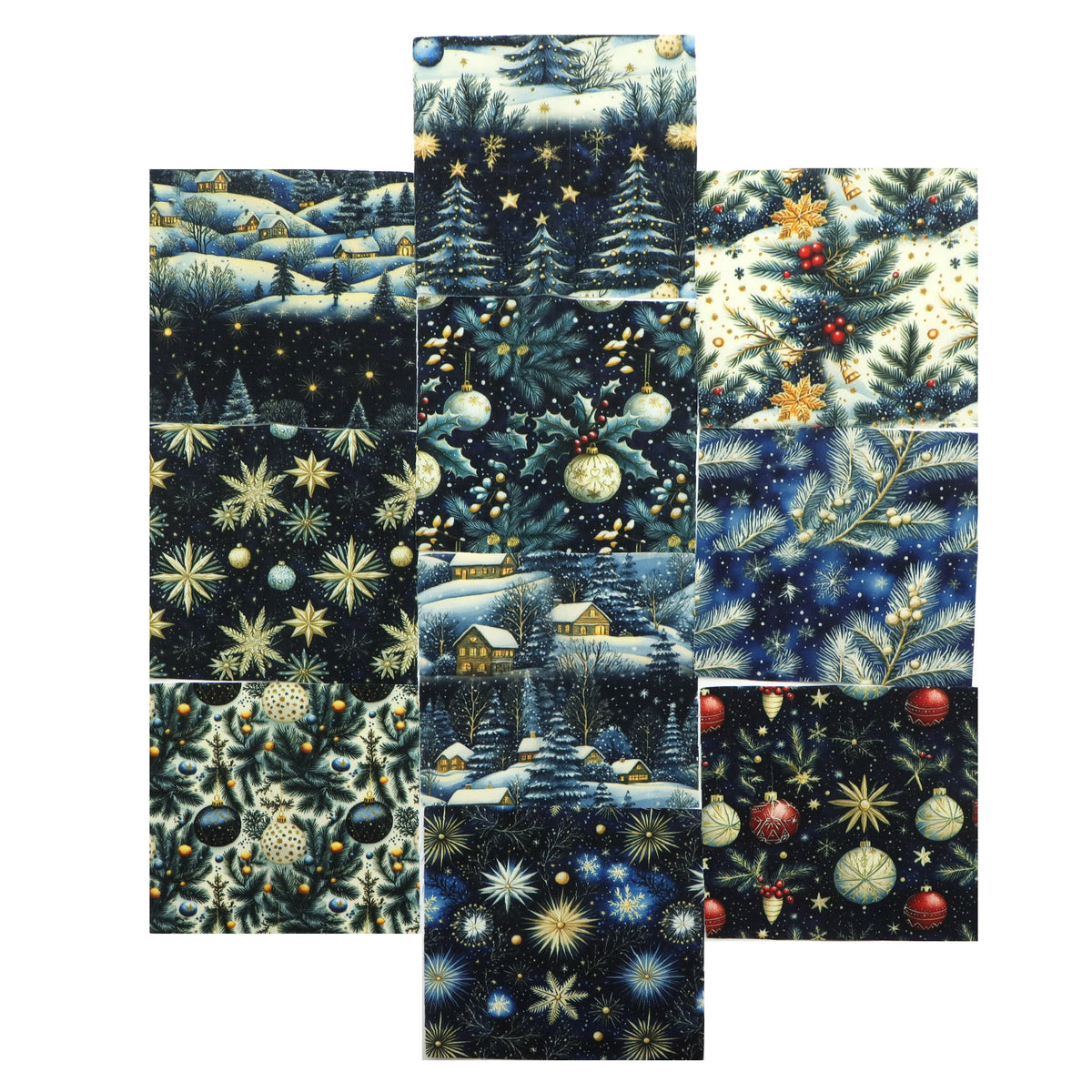 10Pc/Set Christmas Series Star Tree Holly House Fat Quarter Fabric, Pre-Cut Square Fabric Assort, Fabric Set, Craft Fabric, Handmade DIY Patchwork Fabric,Home Quilting Sewing Fabric, Packaging Fabric, Scrapbooking Craft Hobbyist