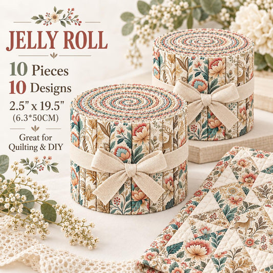 10pcs Vintage Floral Pattern Jelly Roll Fabric Strips 2.5X19.7inch Pre-Cut 100% Polyester For Patchwork Quilts, Table Runners, Placemats, Tote Bags, Storage Pouches, Makeup Bags, Coasters, Quilt Blocks & Binding Mother'S Day Gift