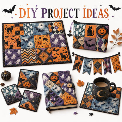 10Pc/Set Halloween Series Plaid Star Skull Bat Cat Fat Quarter Fabric, Pre-Cut Square Fabric Assort, Fabric Set, Craft Fabric, Handmade DIY Patchwork Fabric,Home Quilting Sewing Fabric, Packaging Fabric, Scrapbooking Craft Hobbyist
