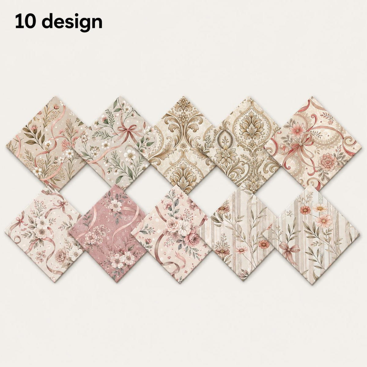10Pc/Set Flower Bowknot Stripe Series Fat Quarter Fabric, Pre-Cut Square Fabric Assort, Fabric Set, Craft Fabric, Handmade DIY Patchwork Fabric,Home Quilting Sewing Fabric, Packaging Fabric, Scrapbooking Craft Hobbyist