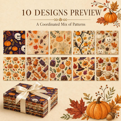 10Pc/Set Halloween Autumn Series Owl Skull Pumpkin Cake Candy Bat Fat Quarter Fabric, Pre-Cut Square Fabric Assort, Fabric Set, Craft Fabric, Handmade DIY Patchwork Fabric,Home Quilting Sewing Fabric, Packaging Fabric, Scrapbooking Craft Hobbyist