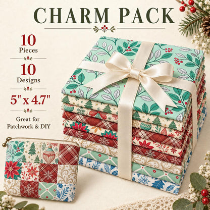 10Pc/Set Christmas Flower Series Plaid Tree Bell Fat Quarter Fabric, Pre-Cut Square Fabric Assort, Fabric Set, Craft Fabric, Handmade DIY Patchwork Fabric,Home Quilting Sewing Fabric, Packaging Fabric, Scrapbooking Craft Hobbyist