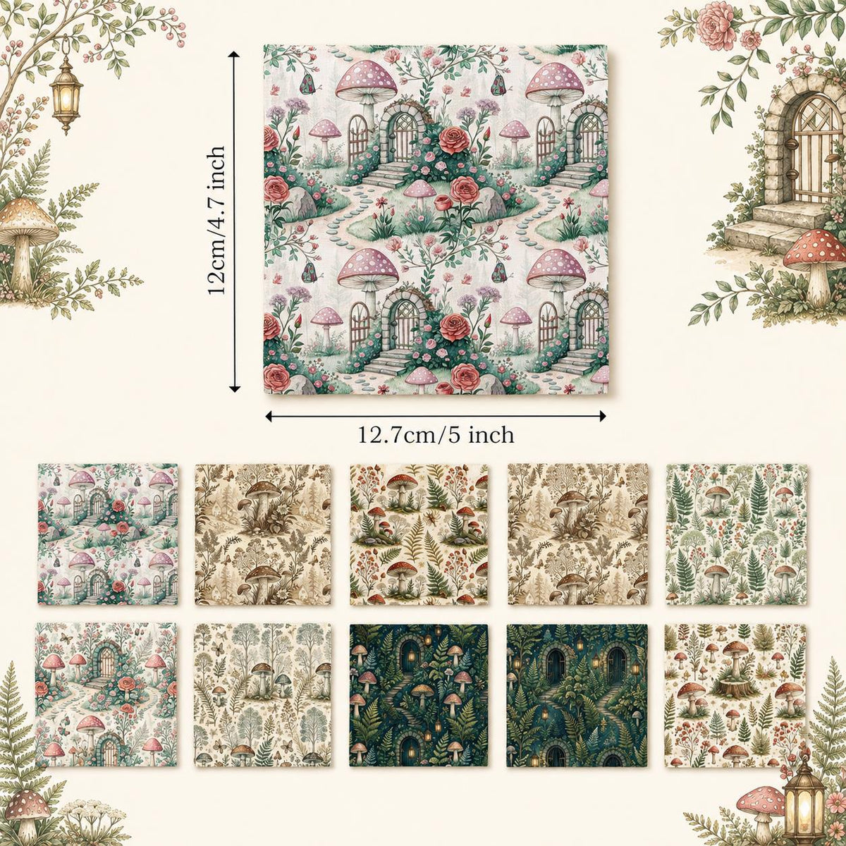 10pcs Charm Pack Set Mushroom Pattern 100% Polyester Patchwork in 10 Design Styles, Ready-to-Sew Without Cutting, Suitable For Patchwork Wallet Making Gift Giving Tote Bags Coasters DIY Craft Projects