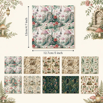 10pcs Charm Pack Set Mushroom Pattern 100% Polyester Patchwork in 10 Design Styles, Ready-to-Sew Without Cutting, Suitable For Patchwork Wallet Making Gift Giving Tote Bags Coasters DIY Craft Projects