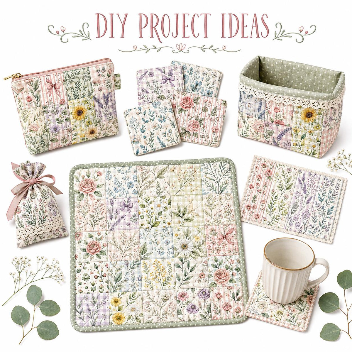 10pcs Charm Pack Set Floral Pattern 100% Polyester Patchwork in 10 Design Styles, Ready-to-Sew Without Cutting, Suitable For Patchwork Wallet Making Gift Giving Tote Bags Coasters DIY Craft Projects