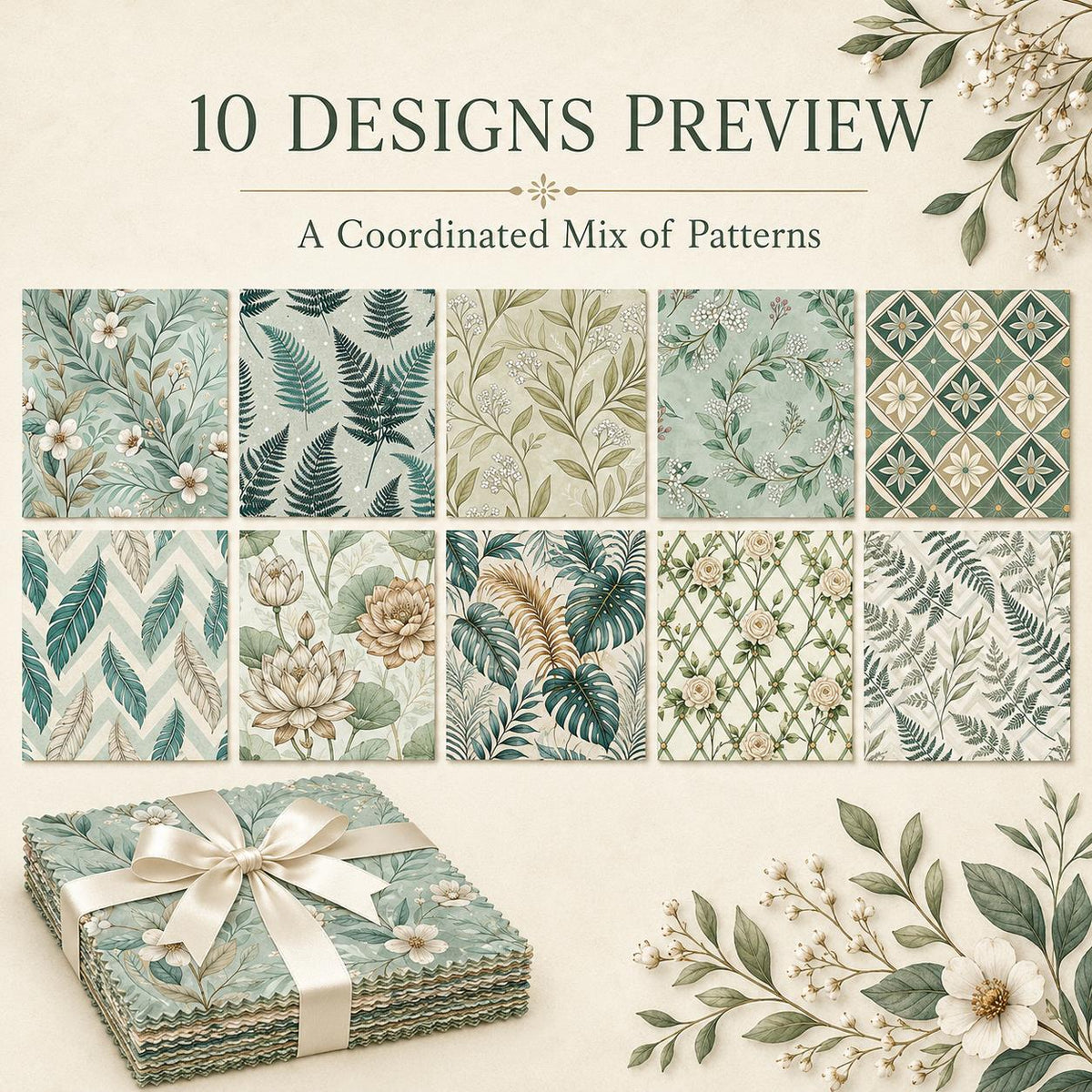 10pcs Charm Pack Set Floral Vintage Style Pattern Handmade DIY with Rich Color and Texture Elements 100% Polyester Patchwork in 10 Design Styles Suitable for Patchwork DIY Craft Projects DIY Wallet Making Gift Giving Bag Making Mother'S Day Gift